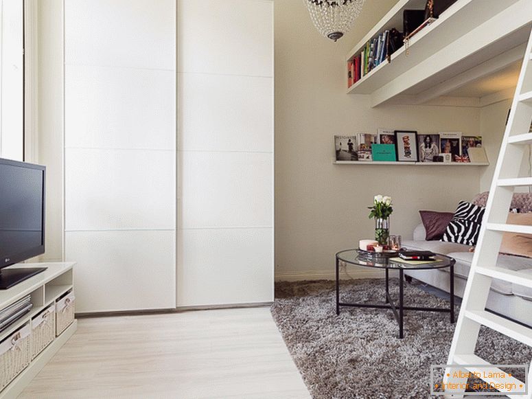 Innenarchitektur einer Wohnung von 22 Quadratmetern im skandinavischen Stil