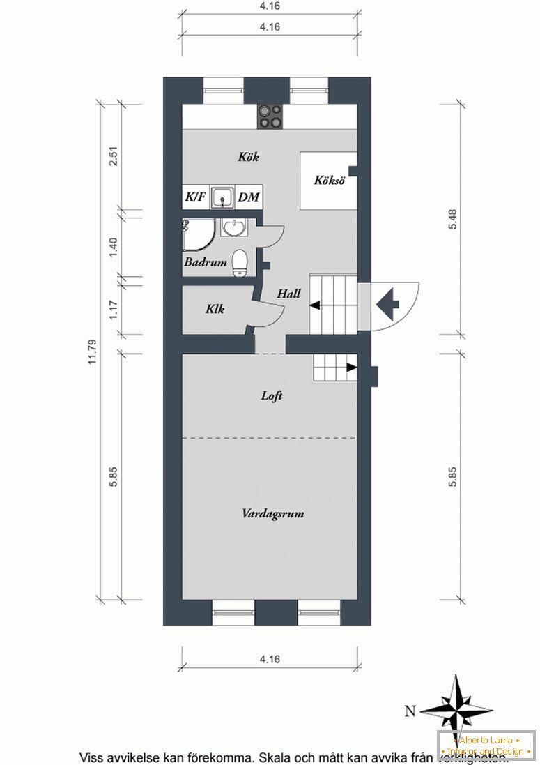Das Schema des Projekts einer Wohnung in Stockholm