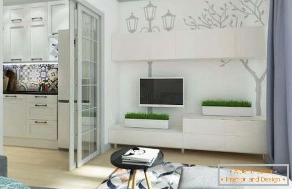 Design einer kleinen Studio-Wohnung von 25 qm - Foto des Wohnzimmers