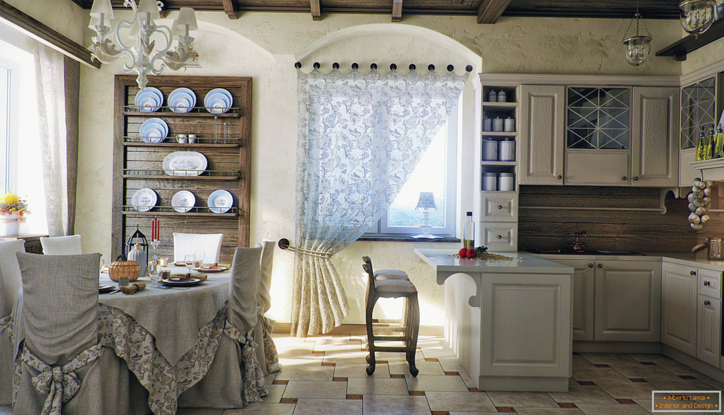 Küche und Esszimmer im Landhausstil