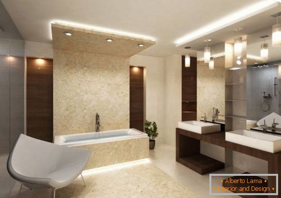 Schöne Beleuchtung und Beleuchtung im Badezimmerdesign