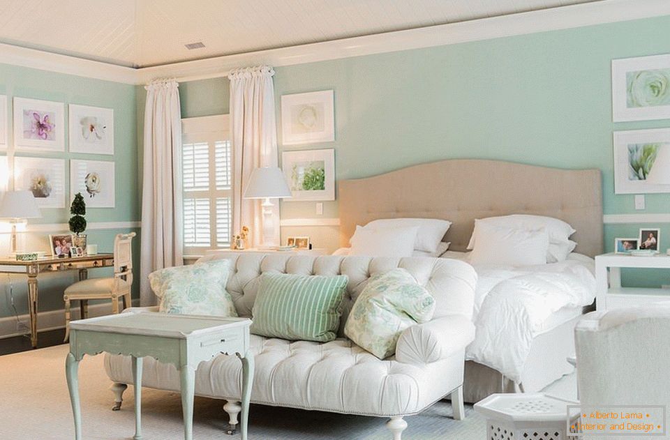 Mint Farbe im Design des Schlafzimmers