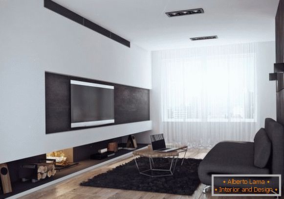 Stilvolles Wohnzimmer in schwarzen und weißen Farben
