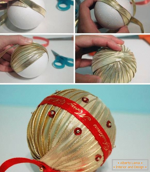 Wie man einen Neujahrsball aus Satinbändern macht