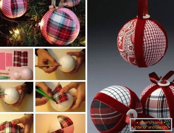 Stilvoller handgefertigter Artikel - ein Weihnachtsball aus Stoff und Bändern