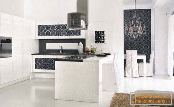 Moderne Küche mit Tapeten im Stil des Luxus