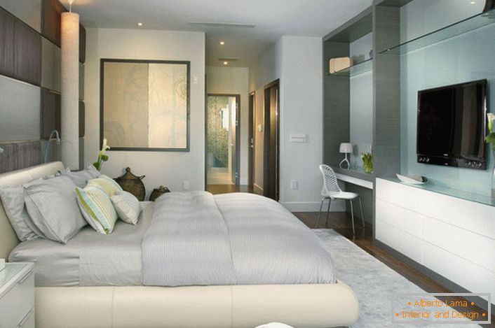 Schlafzimmer im Art Nouveau Stil in Grau und sanften Blautönen.