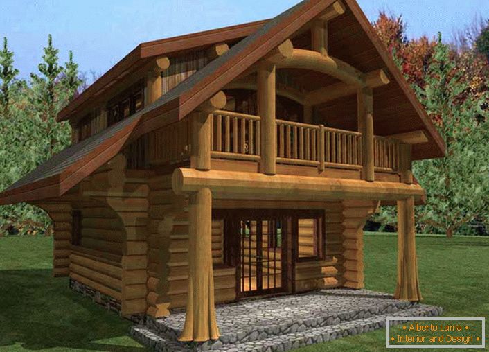 Ein handgemachtes Märchen ist eine Blockhütte aus Holz im Stil eines alpinen Chalets für den privaten Gebrauch und eine Pension für wohlhabende Touristen.