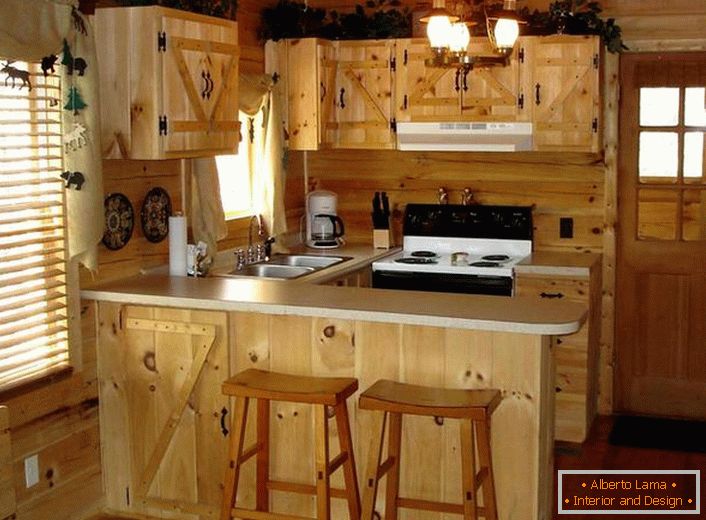 Küche kleine Dimensionen im rustikalen Stil - eine ausgezeichnete Lösung zum Geben.