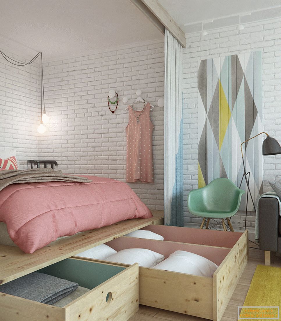 Speichersystem im Schlafzimmer einer Designerwohnung in den Vororten