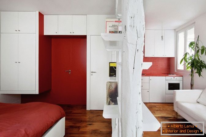 Studio-Apartment in weißer und roter Farbe