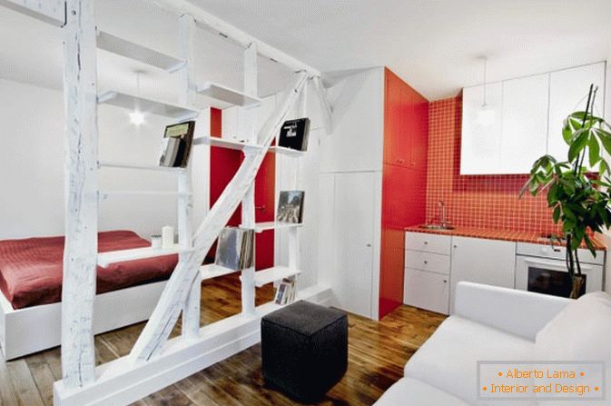 Studio-Apartment in weißer und roter Farbe