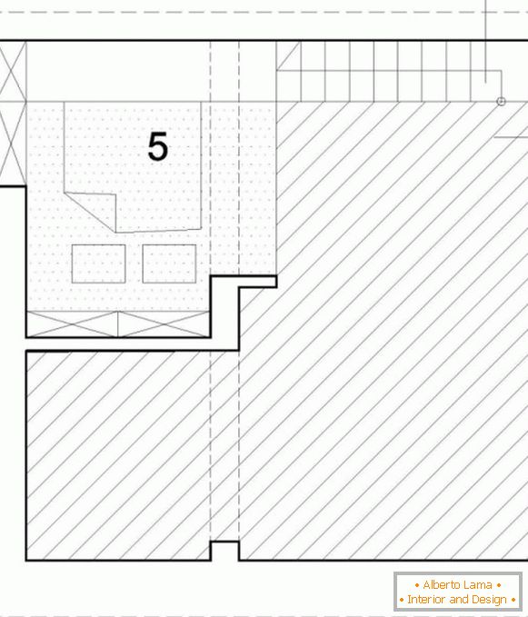 Das Layout des Schlafzimmers auf der zweiten Ebene