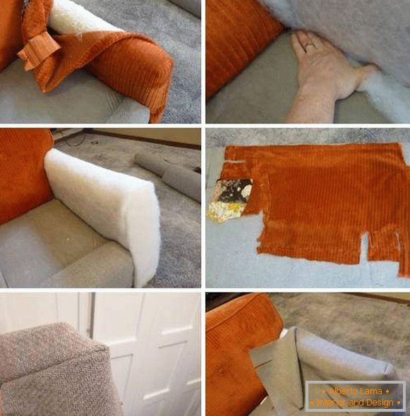Reparatur des Sofas mit eigenen Händen - eine Verengung der Armlehnen
