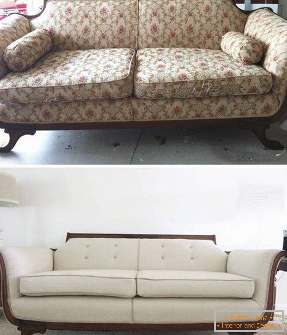 Restaurierung von Polstermöbeln - Sofa Foto vorher und nachher