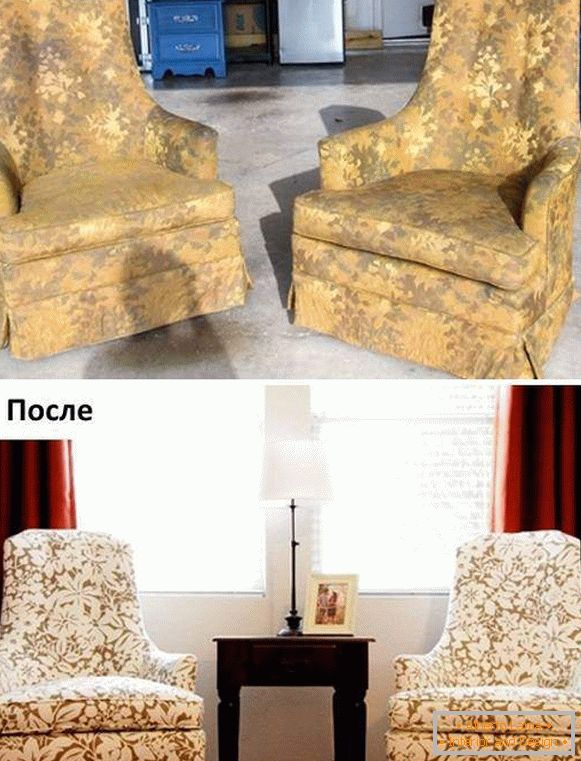 Reparatur von Polstermöbeln - Foto von Sesseln vor und nach