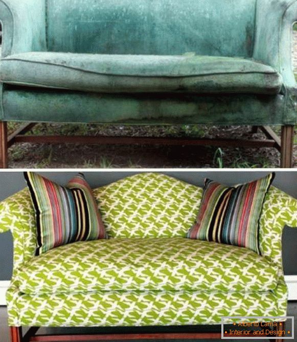 Stretching Polstermöbel - Sofa Foto vor und nach dem Polster Ersatz