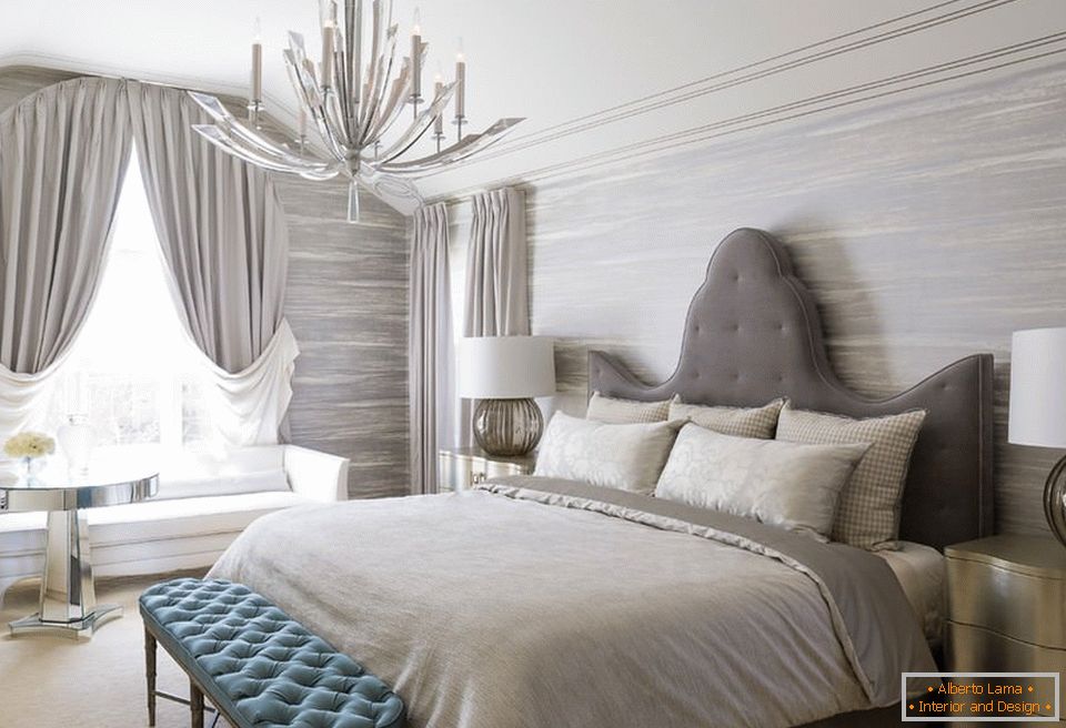 Luxus Schlafzimmer Dekor mit grauen Textilien