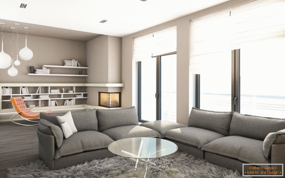 Graues Sofa im High-Tech-Stil im Innenraum