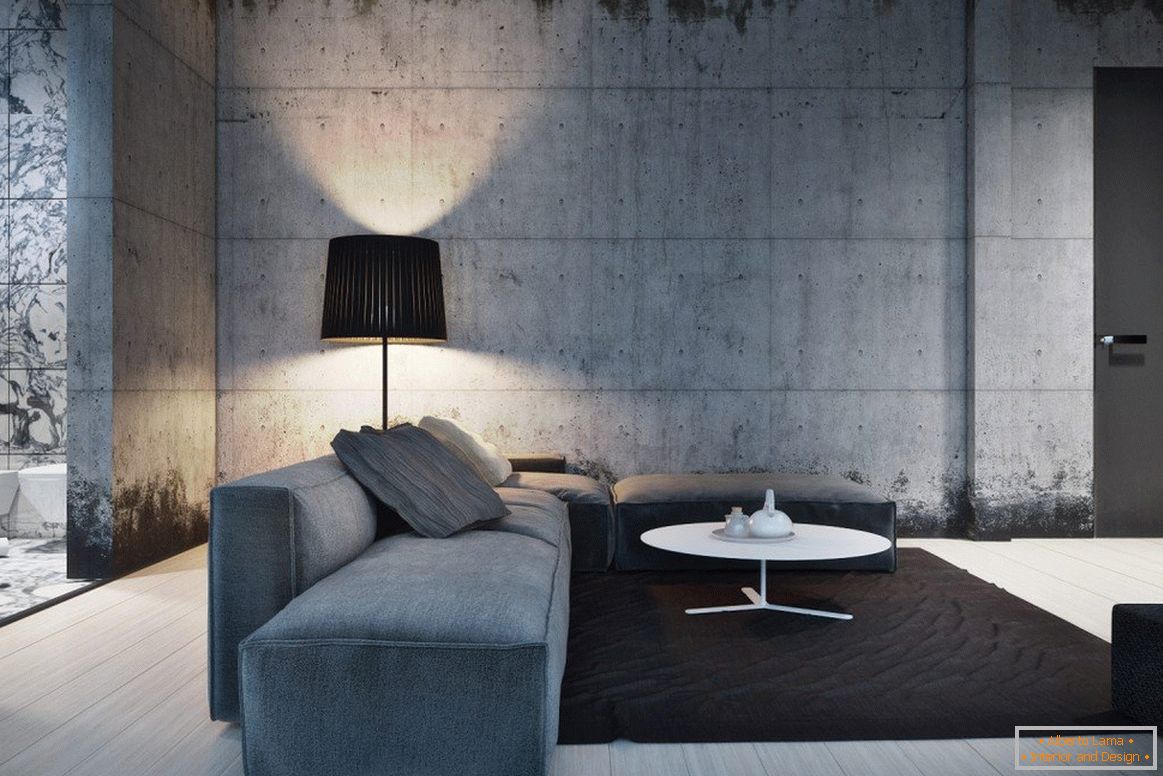 Wohnzimmer im minimalistischen Stil mit grauem Boden