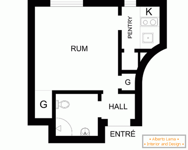Ein-Zimmer-Apartment-Layout