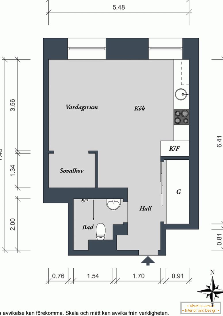 Studio-Apartment-Layout in Göteborg