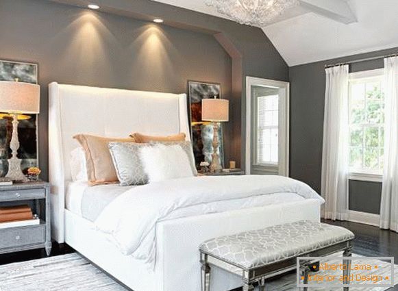 Bild eines Schlafzimmers in einem modernen Stil mit grauer Farbe an den Wänden