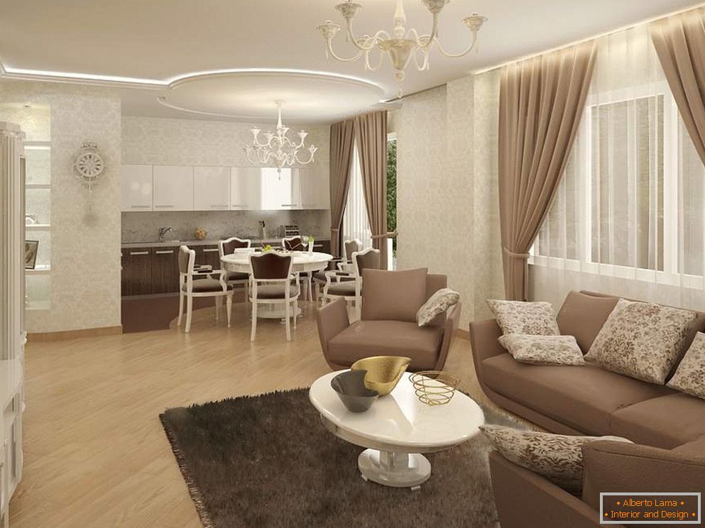 Design der Küche in der Wohnung im klassischen Stil