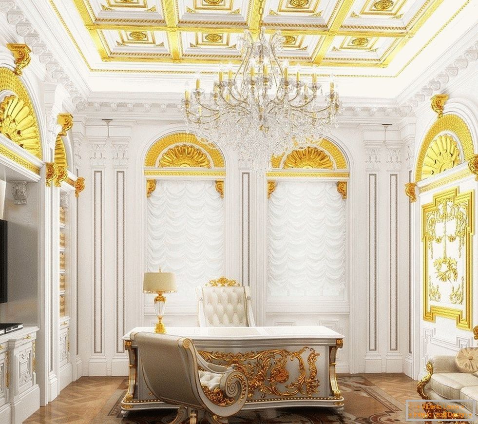 Schrank mit weißem Interieur und Golddekor