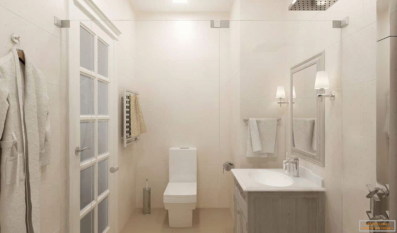 Weißes Badezimmer im Innenraum