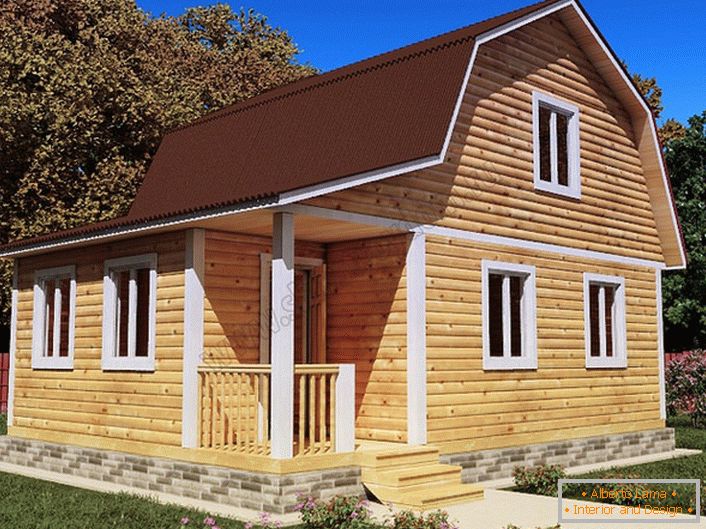 Ein einfaches Holzhaus mit einem Dachboden.