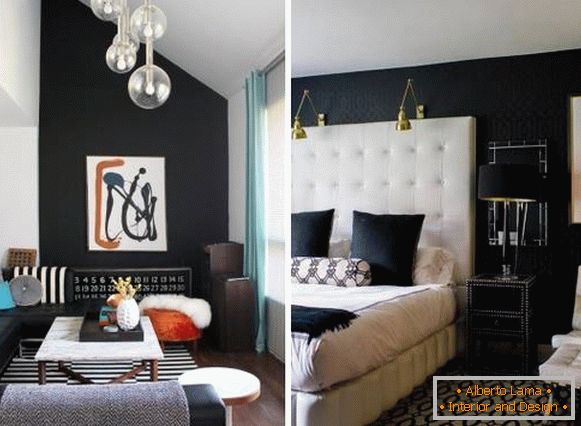 Schöne Innenräume mit schwarzer Tapete an den Wänden