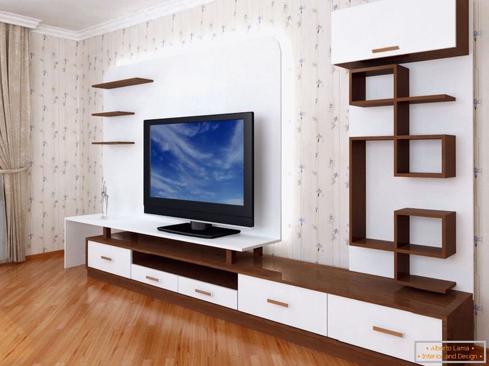 Wohnzimmer mit einem Bordstein für einen Fernseher