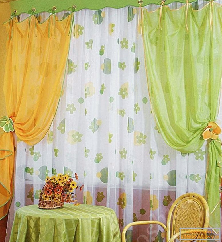 Außergewöhnlich-Set-Fertig-Vorhang-für-Küche-Gelb-und-Grün-Farbe-mit-Tüll-mit-Blumen-Ornament-ZHG-in