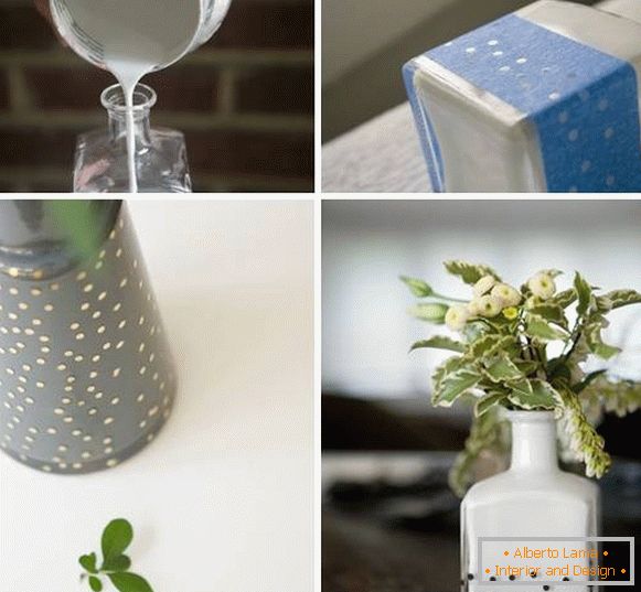 Wie man eine Vase aus einer Glasflasche mit eigenen Händen schmückt - Foto