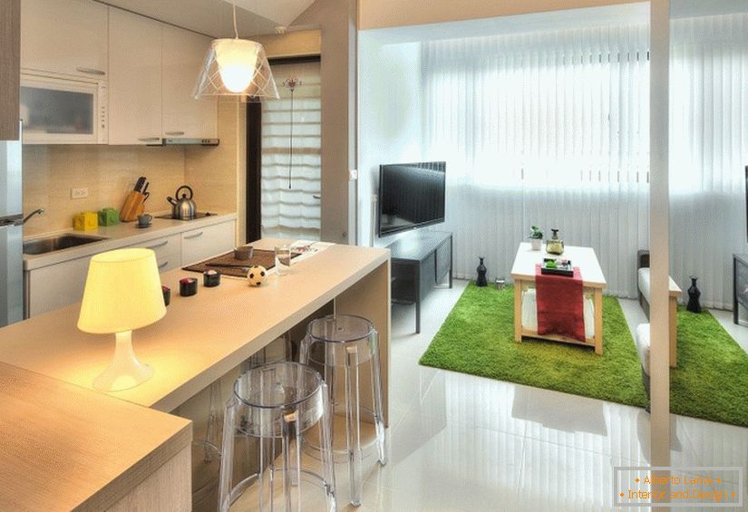 Küche und Wohnzimmer in Studio-Apartment