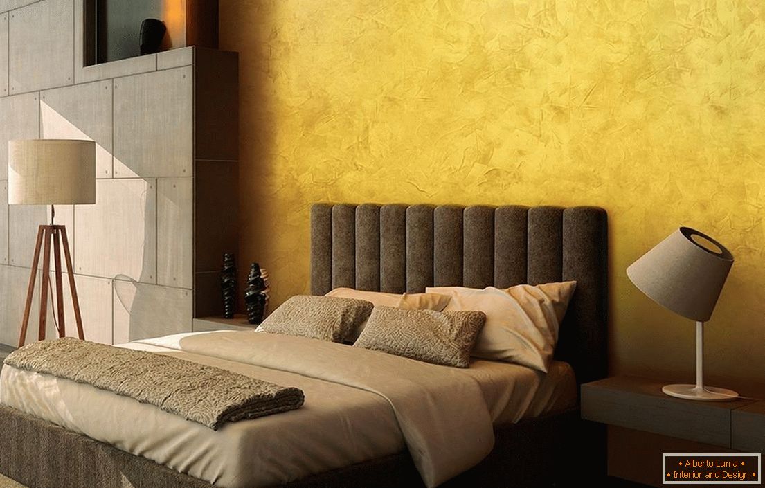 Schlafzimmer mit gelben Wänden