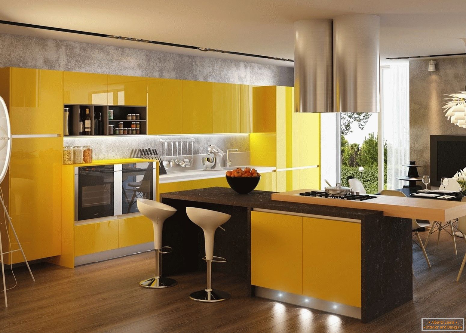 Interieur mit gelber Küche