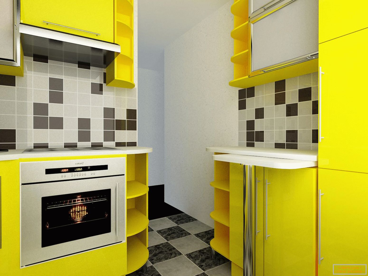 Kleine Küche in gelber Farbe