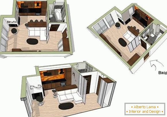 Der Plan einer kleinen Wohnung von 34 Quadratmetern. m.