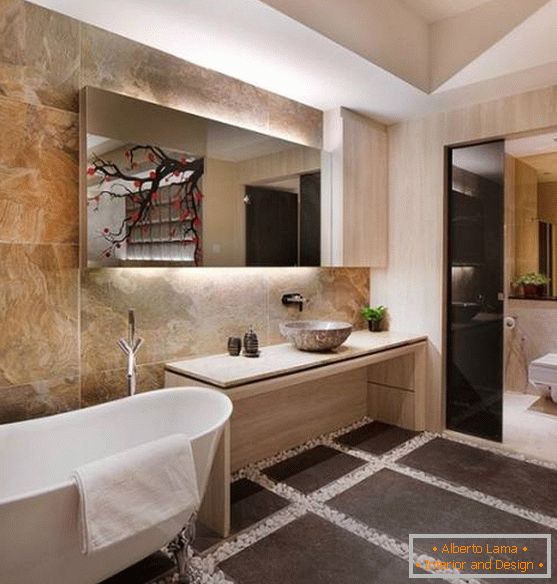 Minimalistisches Design eines Badezimmers im asiatischen Stil