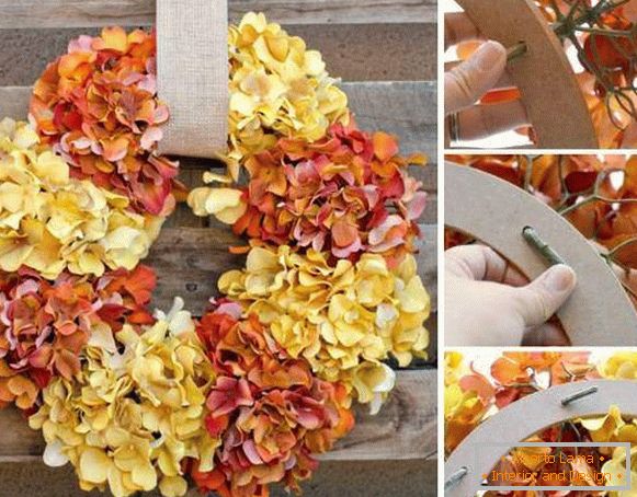 Wie man ein Kunstwerk zu einem Herbstkranz aus improvisierten Materialien macht
