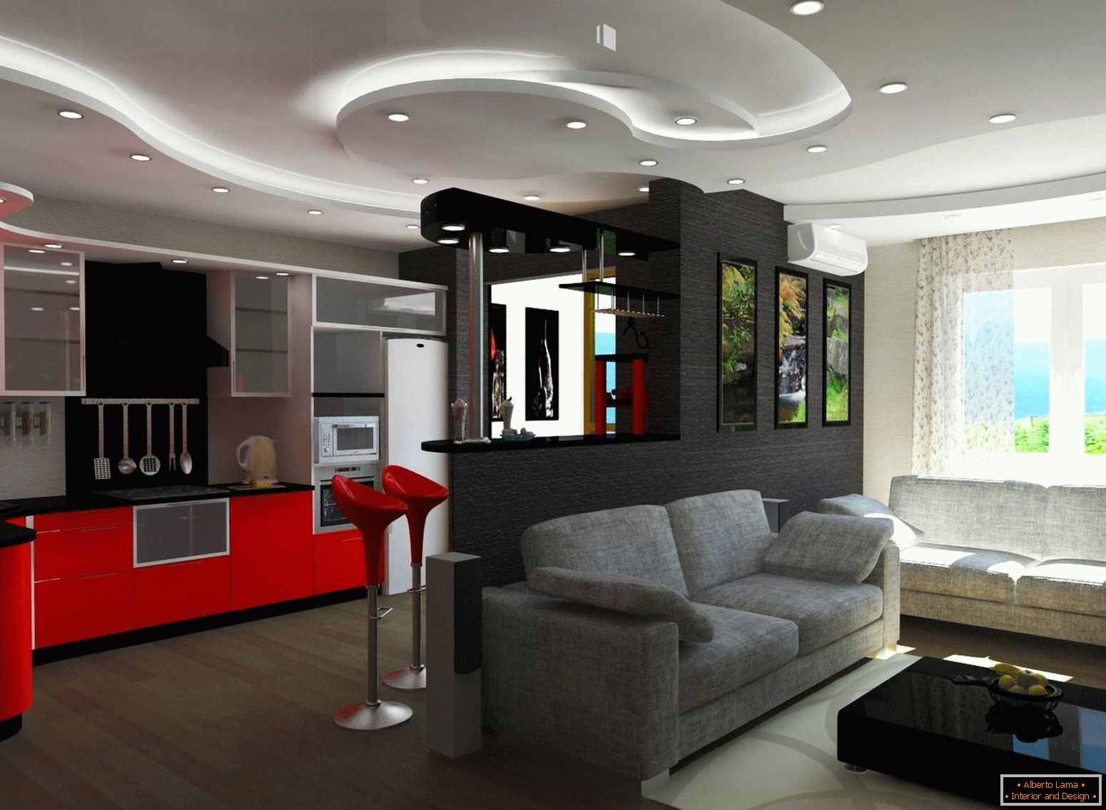 Design-Projekt Küche und Wohnzimmer 20 qm