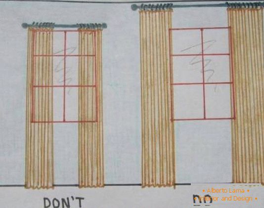 Korrekte Gardinenstange und Vorhänge für ein schmales Fenster
