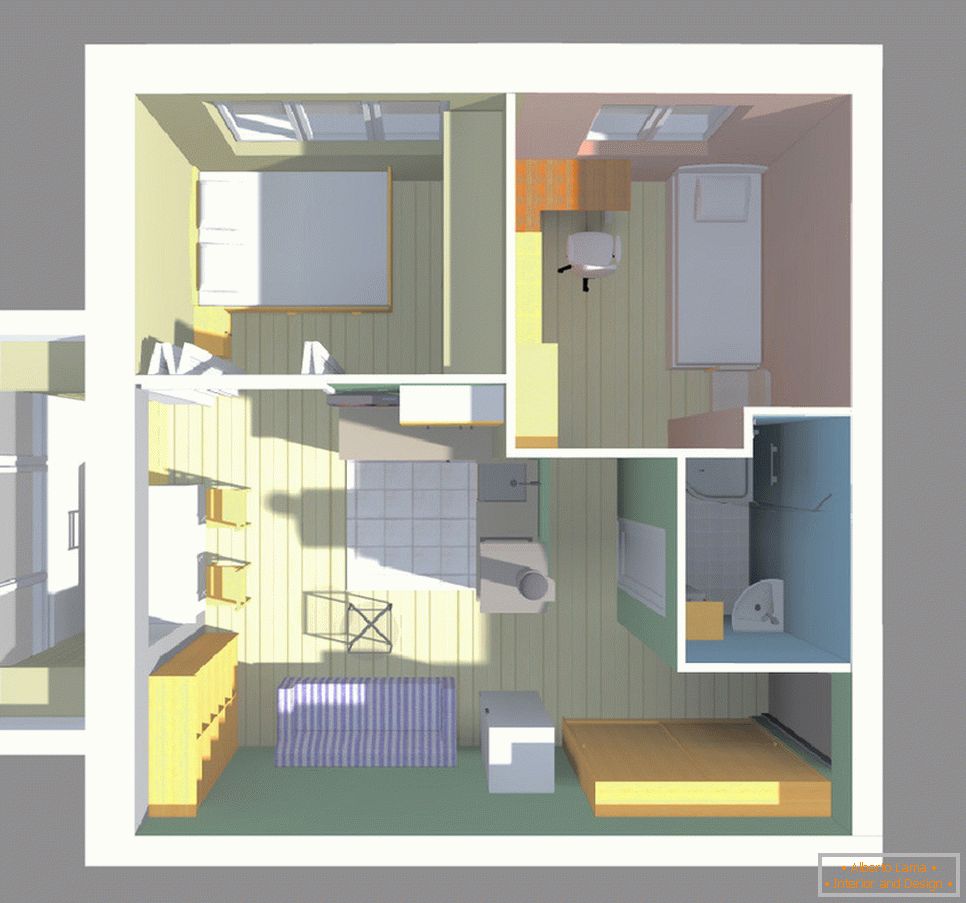 Umgestaltung einer Einzimmerwohnung in einer Wohnung mit einem Schlafzimmer и детской