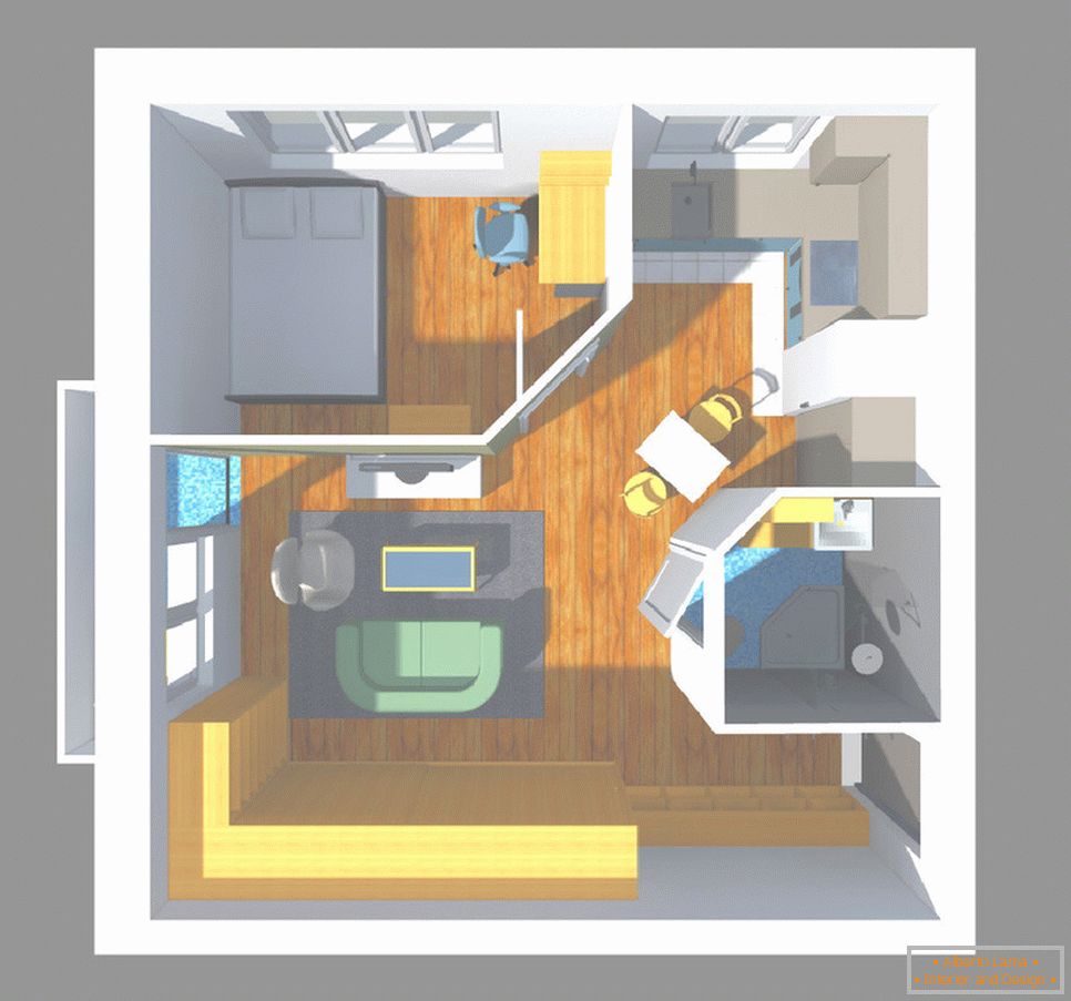 Umgestaltung einer Einzimmerwohnung in einer Wohnung mit einem Schlafzimmer