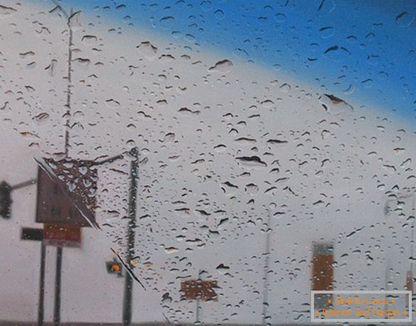 Ansicht vom Auto im Regen, Ölgemälde