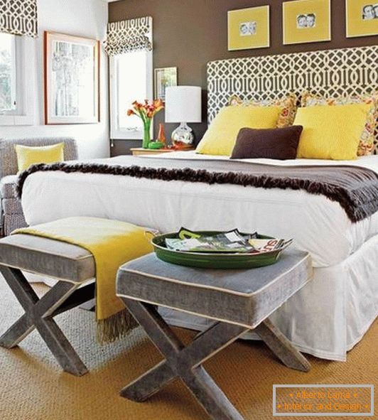 Schlafzimmerdekoration mit gelbem Dekor