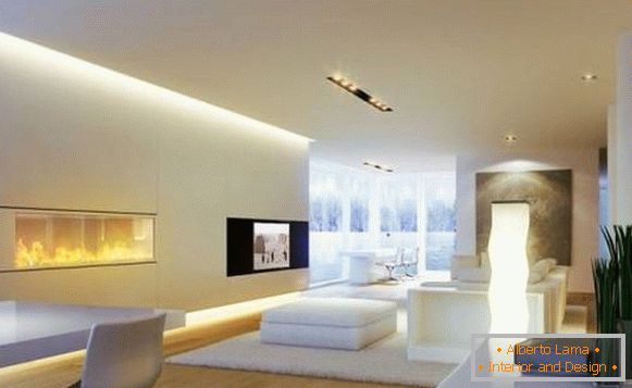 Horizontale Wandbeleuchtung im hochmodernen Wohnzimmer