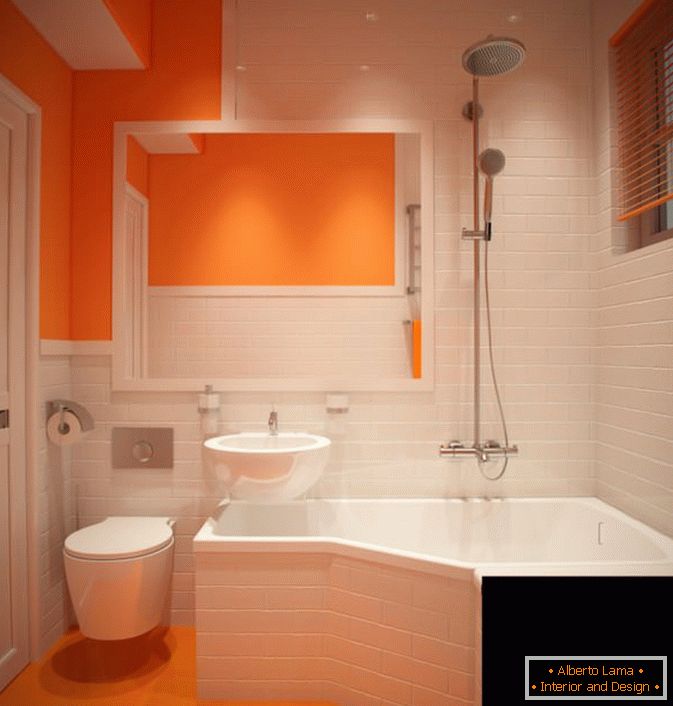 Eine schöne Kombination aus Weiß und Orange im Design der Badewanne